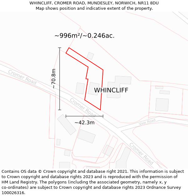 WHINCLIFF, CROMER ROAD, MUNDESLEY, NORWICH, NR11 8DU: Plot and title map