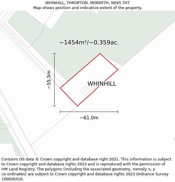 WHINHILL, THROPTON, MORPETH, NE65 7HT: Plot and title map