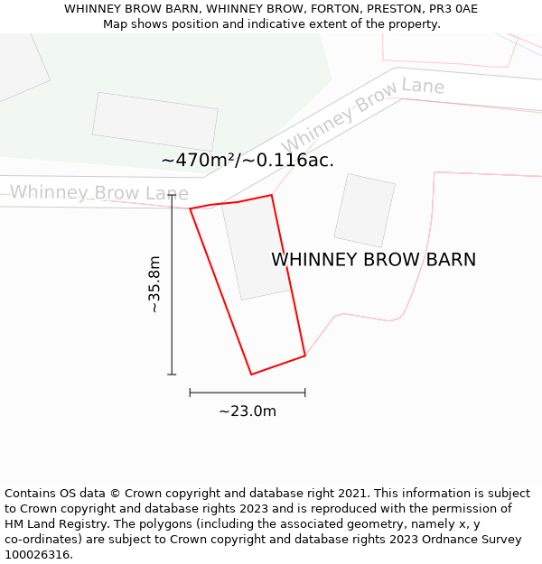 WHINNEY BROW BARN, WHINNEY BROW, FORTON, PRESTON, PR3 0AE: Plot and title map