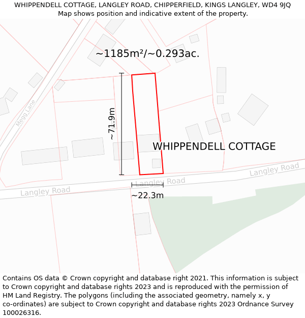 WHIPPENDELL COTTAGE, LANGLEY ROAD, CHIPPERFIELD, KINGS LANGLEY, WD4 9JQ: Plot and title map