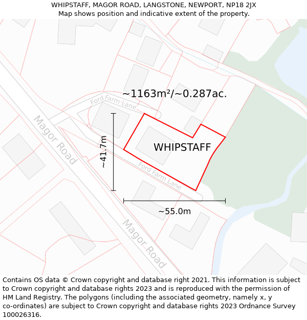 WHIPSTAFF, MAGOR ROAD, LANGSTONE, NEWPORT, NP18 2JX: Plot and title map