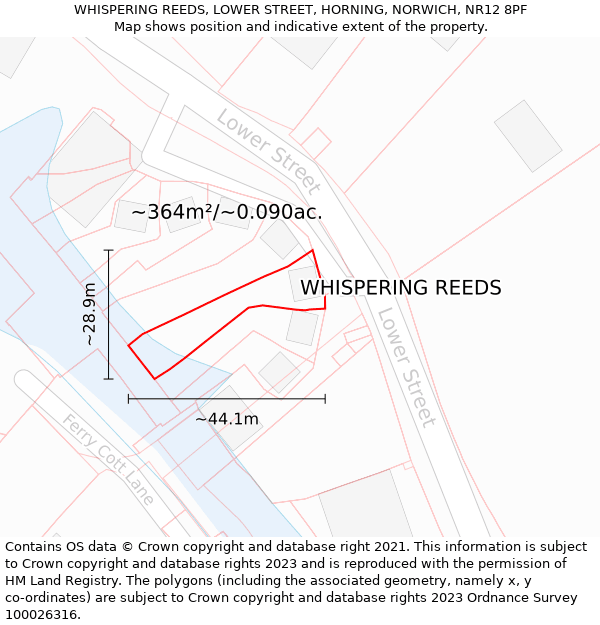 WHISPERING REEDS, LOWER STREET, HORNING, NORWICH, NR12 8PF: Plot and title map