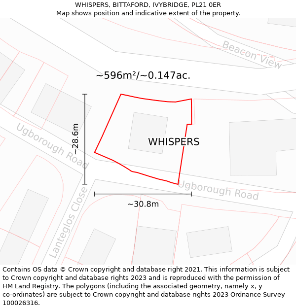 WHISPERS, BITTAFORD, IVYBRIDGE, PL21 0ER: Plot and title map