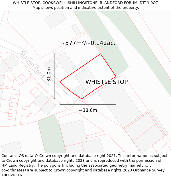 WHISTLE STOP, COOKSWELL, SHILLINGSTONE, BLANDFORD FORUM, DT11 0QZ: Plot and title map