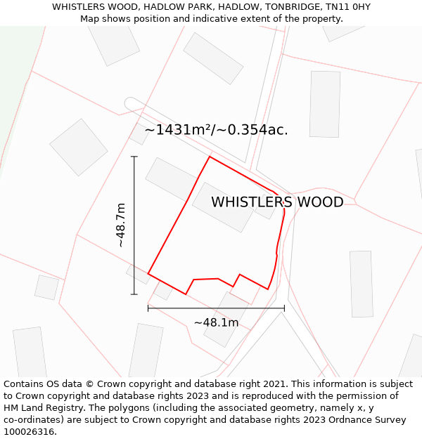 WHISTLERS WOOD, HADLOW PARK, HADLOW, TONBRIDGE, TN11 0HY: Plot and title map