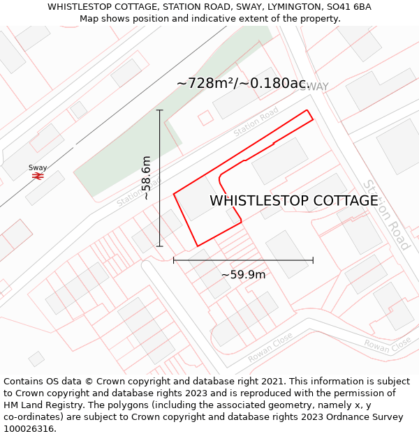 WHISTLESTOP COTTAGE, STATION ROAD, SWAY, LYMINGTON, SO41 6BA: Plot and title map