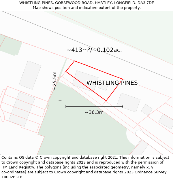 WHISTLING PINES, GORSEWOOD ROAD, HARTLEY, LONGFIELD, DA3 7DE: Plot and title map