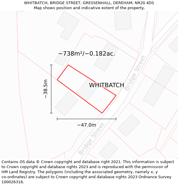 WHITBATCH, BRIDGE STREET, GRESSENHALL, DEREHAM, NR20 4DS: Plot and title map