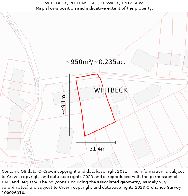WHITBECK, PORTINSCALE, KESWICK, CA12 5RW: Plot and title map