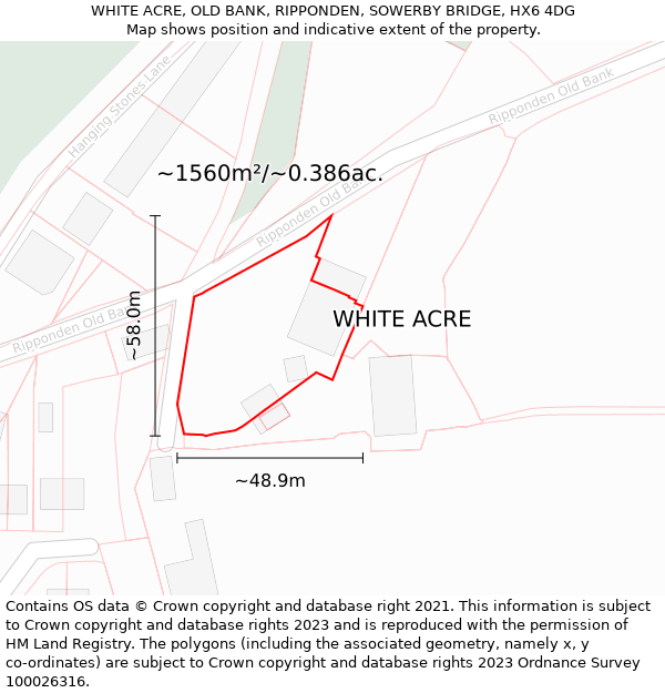 WHITE ACRE, OLD BANK, RIPPONDEN, SOWERBY BRIDGE, HX6 4DG: Plot and title map