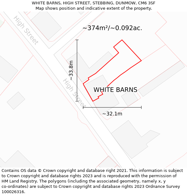 WHITE BARNS, HIGH STREET, STEBBING, DUNMOW, CM6 3SF: Plot and title map
