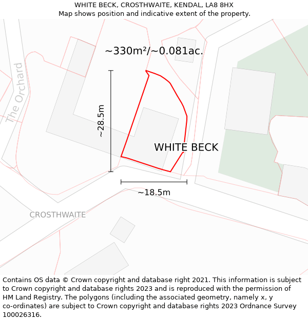 WHITE BECK, CROSTHWAITE, KENDAL, LA8 8HX: Plot and title map