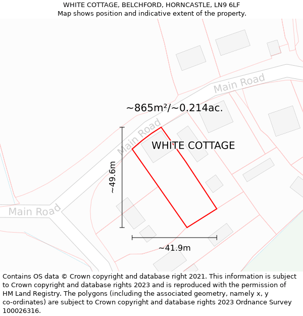WHITE COTTAGE, BELCHFORD, HORNCASTLE, LN9 6LF: Plot and title map