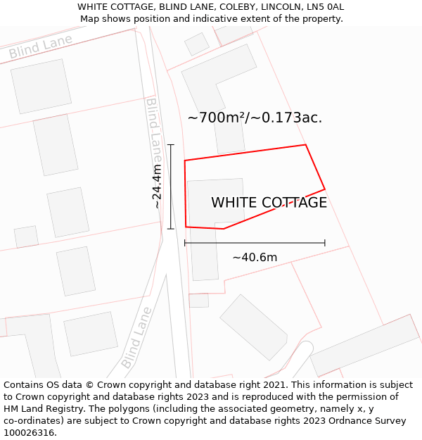 WHITE COTTAGE, BLIND LANE, COLEBY, LINCOLN, LN5 0AL: Plot and title map