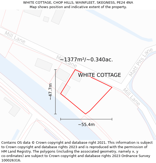 WHITE COTTAGE, CHOP HILLS, WAINFLEET, SKEGNESS, PE24 4NA: Plot and title map
