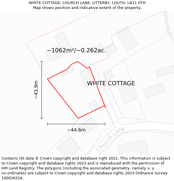 WHITE COTTAGE, CHURCH LANE, UTTERBY, LOUTH, LN11 0TH: Plot and title map
