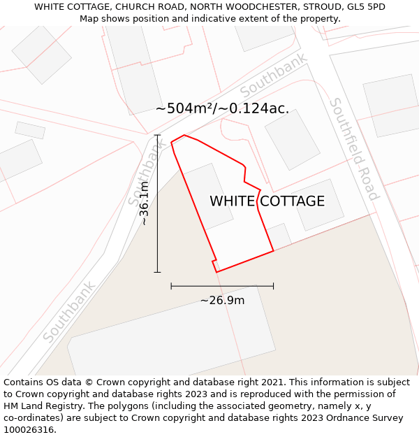 WHITE COTTAGE, CHURCH ROAD, NORTH WOODCHESTER, STROUD, GL5 5PD: Plot and title map