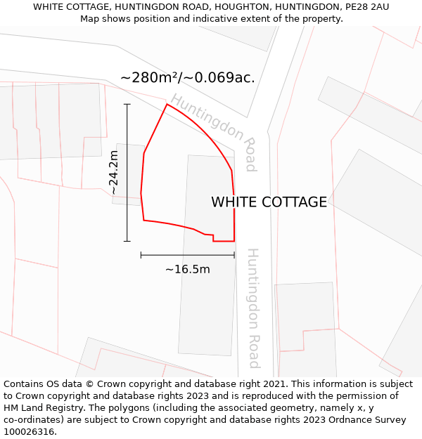 WHITE COTTAGE, HUNTINGDON ROAD, HOUGHTON, HUNTINGDON, PE28 2AU: Plot and title map