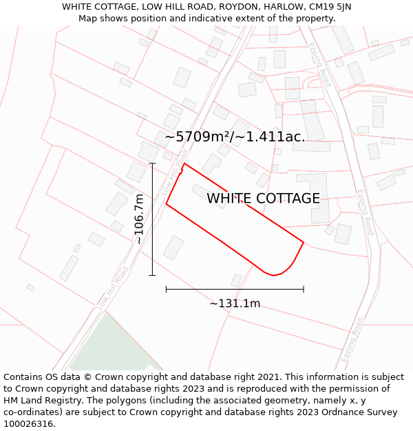WHITE COTTAGE, LOW HILL ROAD, ROYDON, HARLOW, CM19 5JN: Plot and title map