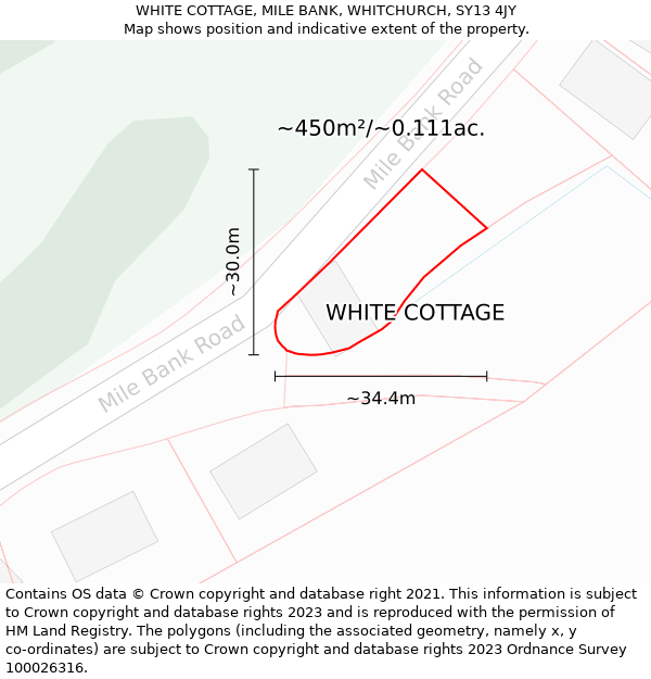 WHITE COTTAGE, MILE BANK, WHITCHURCH, SY13 4JY: Plot and title map