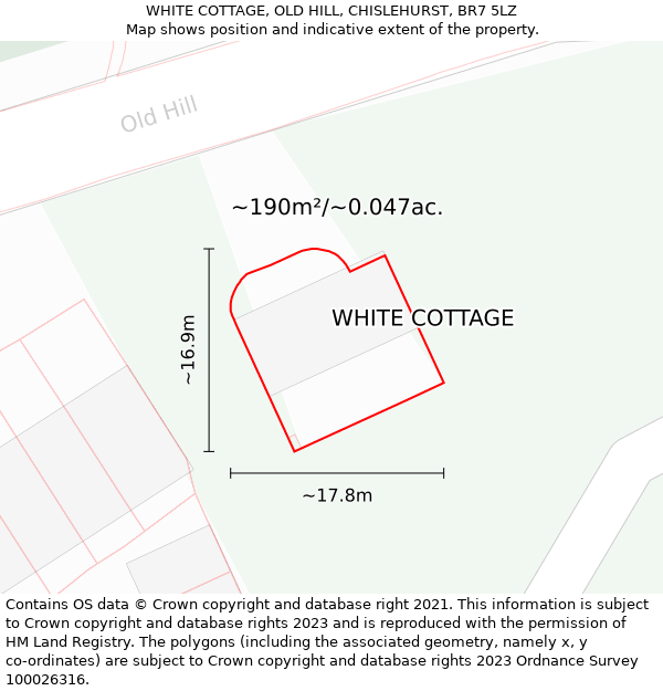 WHITE COTTAGE, OLD HILL, CHISLEHURST, BR7 5LZ: Plot and title map