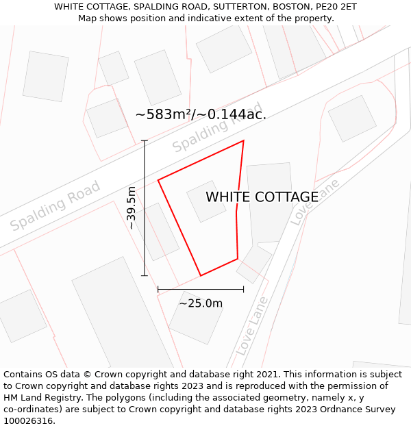 WHITE COTTAGE, SPALDING ROAD, SUTTERTON, BOSTON, PE20 2ET: Plot and title map