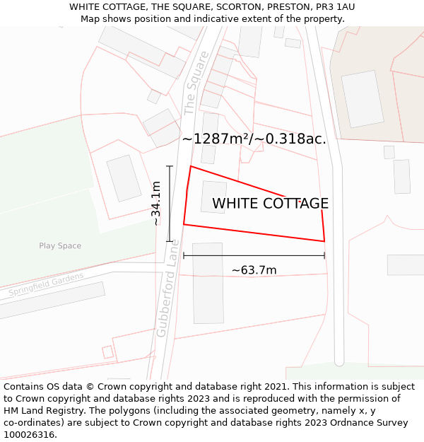 WHITE COTTAGE, THE SQUARE, SCORTON, PRESTON, PR3 1AU: Plot and title map