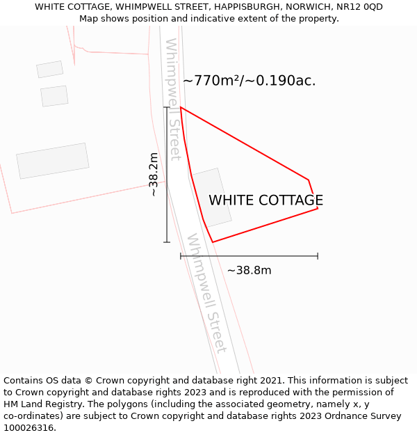 WHITE COTTAGE, WHIMPWELL STREET, HAPPISBURGH, NORWICH, NR12 0QD: Plot and title map