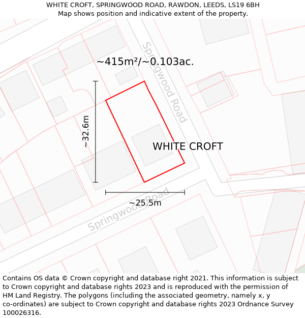 WHITE CROFT, SPRINGWOOD ROAD, RAWDON, LEEDS, LS19 6BH: Plot and title map