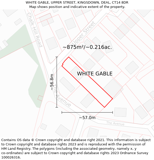 WHITE GABLE, UPPER STREET, KINGSDOWN, DEAL, CT14 8DR: Plot and title map