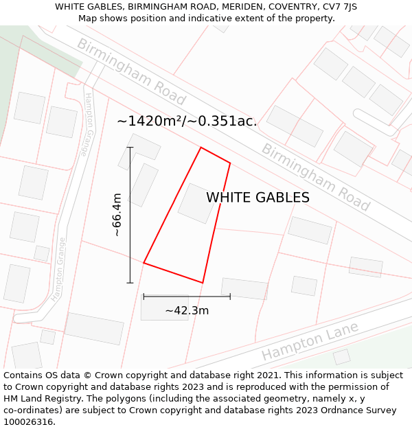 WHITE GABLES, BIRMINGHAM ROAD, MERIDEN, COVENTRY, CV7 7JS: Plot and title map