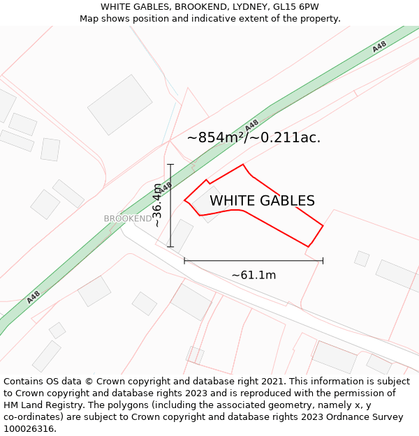 WHITE GABLES, BROOKEND, LYDNEY, GL15 6PW: Plot and title map