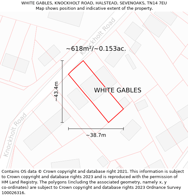 WHITE GABLES, KNOCKHOLT ROAD, HALSTEAD, SEVENOAKS, TN14 7EU: Plot and title map