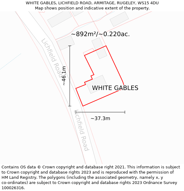 WHITE GABLES, LICHFIELD ROAD, ARMITAGE, RUGELEY, WS15 4DU: Plot and title map