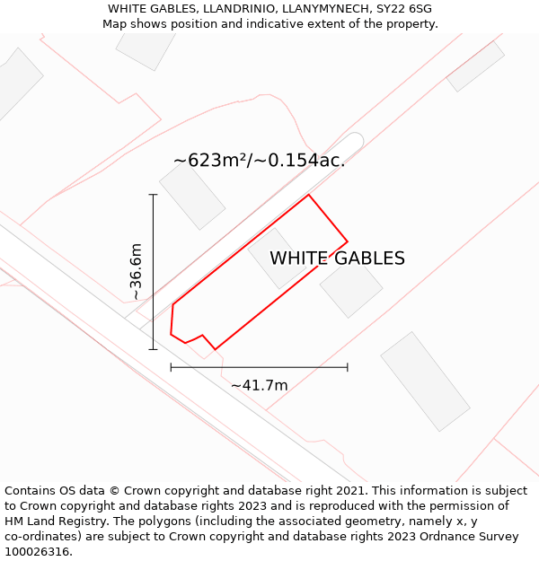 WHITE GABLES, LLANDRINIO, LLANYMYNECH, SY22 6SG: Plot and title map