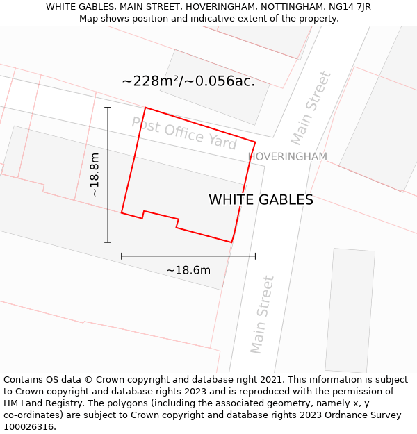 WHITE GABLES, MAIN STREET, HOVERINGHAM, NOTTINGHAM, NG14 7JR: Plot and title map