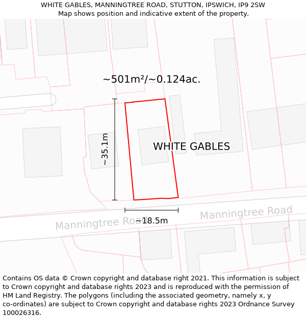 WHITE GABLES, MANNINGTREE ROAD, STUTTON, IPSWICH, IP9 2SW: Plot and title map