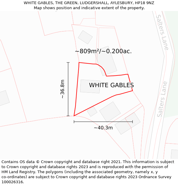 WHITE GABLES, THE GREEN, LUDGERSHALL, AYLESBURY, HP18 9NZ: Plot and title map