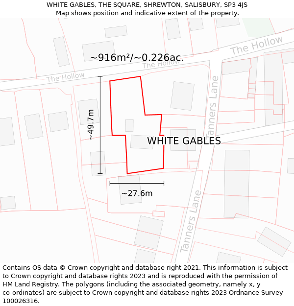 WHITE GABLES, THE SQUARE, SHREWTON, SALISBURY, SP3 4JS: Plot and title map