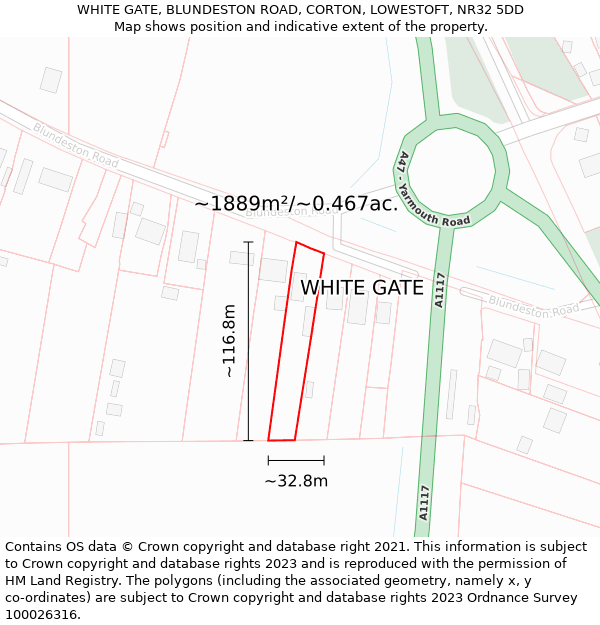 WHITE GATE, BLUNDESTON ROAD, CORTON, LOWESTOFT, NR32 5DD: Plot and title map