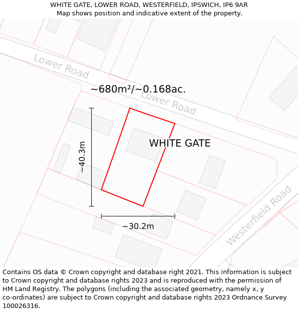 WHITE GATE, LOWER ROAD, WESTERFIELD, IPSWICH, IP6 9AR: Plot and title map