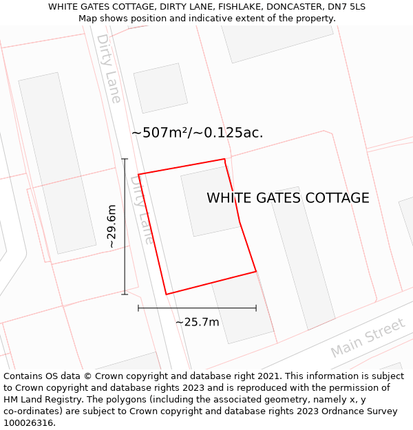WHITE GATES COTTAGE, DIRTY LANE, FISHLAKE, DONCASTER, DN7 5LS: Plot and title map