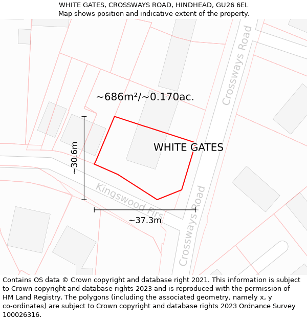 WHITE GATES, CROSSWAYS ROAD, HINDHEAD, GU26 6EL: Plot and title map