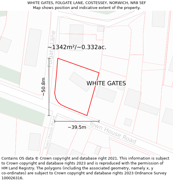 WHITE GATES, FOLGATE LANE, COSTESSEY, NORWICH, NR8 5EF: Plot and title map