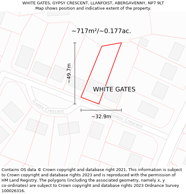 WHITE GATES, GYPSY CRESCENT, LLANFOIST, ABERGAVENNY, NP7 9LT: Plot and title map