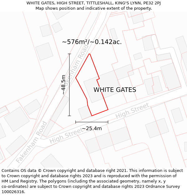 WHITE GATES, HIGH STREET, TITTLESHALL, KING'S LYNN, PE32 2PJ: Plot and title map