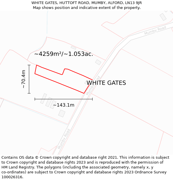 WHITE GATES, HUTTOFT ROAD, MUMBY, ALFORD, LN13 9JR: Plot and title map