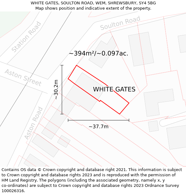 WHITE GATES, SOULTON ROAD, WEM, SHREWSBURY, SY4 5BG: Plot and title map