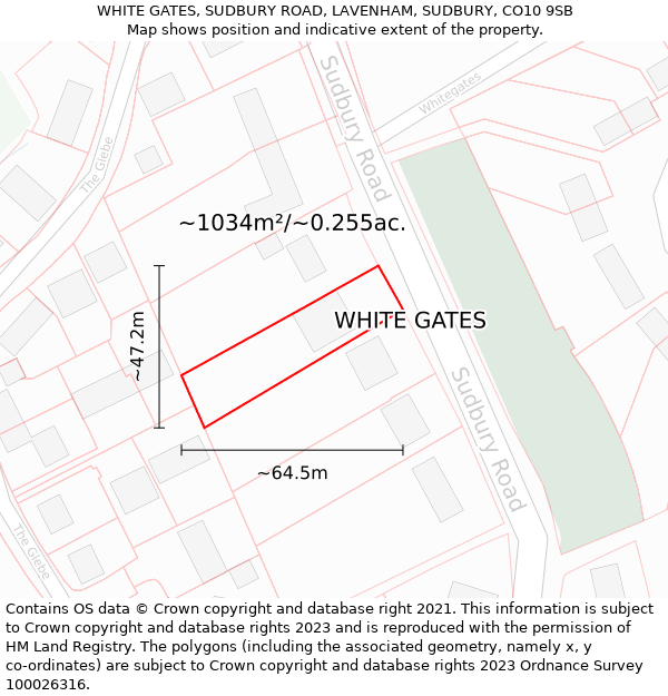 WHITE GATES, SUDBURY ROAD, LAVENHAM, SUDBURY, CO10 9SB: Plot and title map