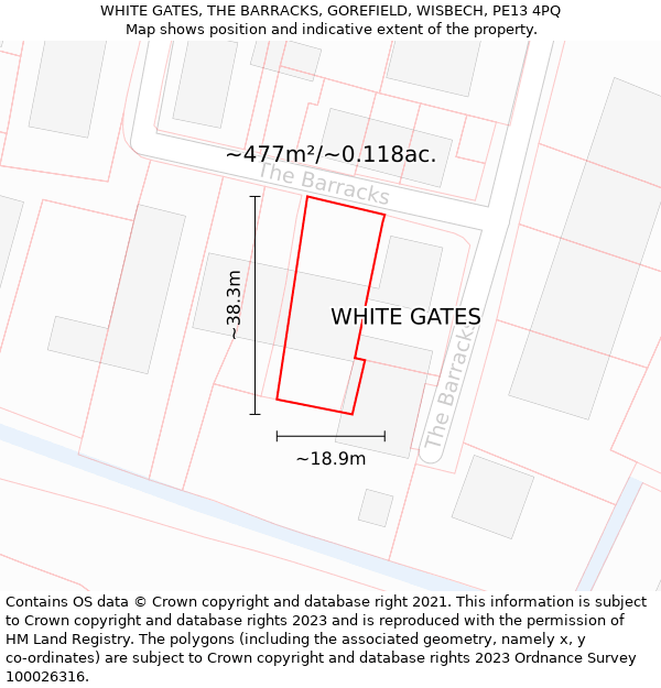 WHITE GATES, THE BARRACKS, GOREFIELD, WISBECH, PE13 4PQ: Plot and title map